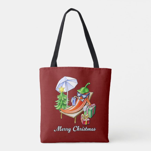 Bolso De Tela Wine Red Funny Merry Christmas Pepper (Reverso)