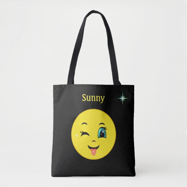 Bolso De Tela Winky Happy Face Emoji en negro (Anverso)