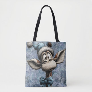 Bolso De Tela Winter Blue Christmas Cute Giraffe With Hat