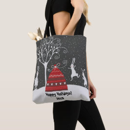 Bolso De Tela Winter Bunny Hoppy Holidays Tote Bag