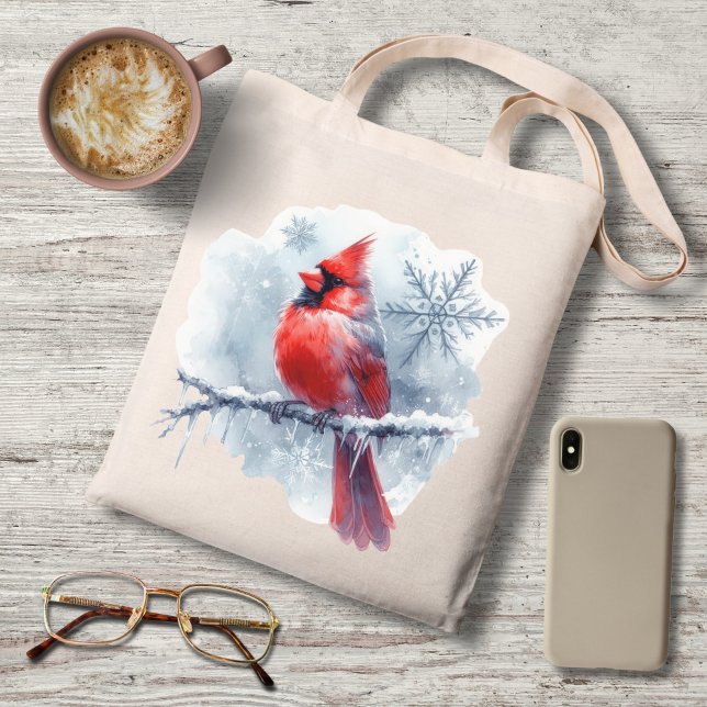 Bolso De Tela Winter Cardinal with Snowflakes on Icy Branch (Subido por el creador)