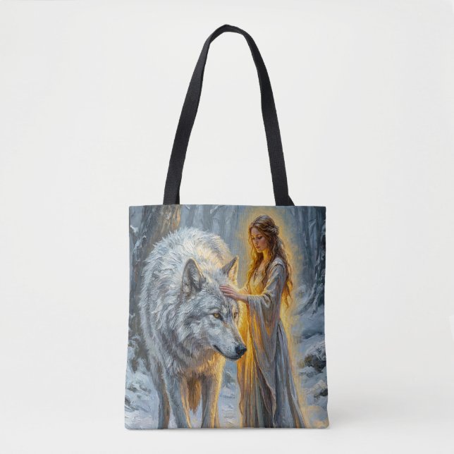Bolso De Tela Winter Goddess & White Wolf (Anverso)