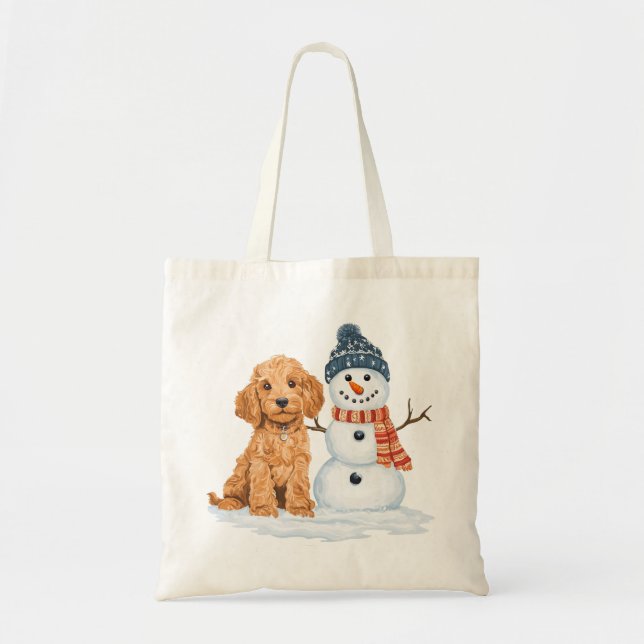 Bolso De Tela Winter Goldendoodle Dog Cute Snowman (Frente)