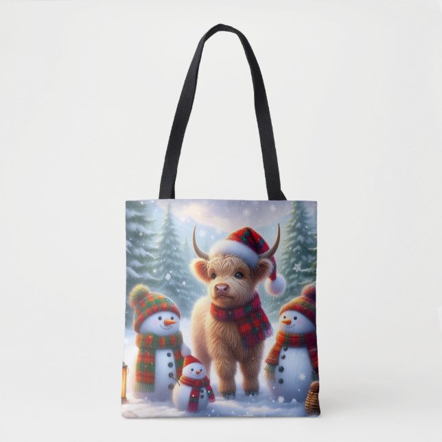 Bolso De Tela Winter Highland Cow Holiday Tote Bag (Anverso)