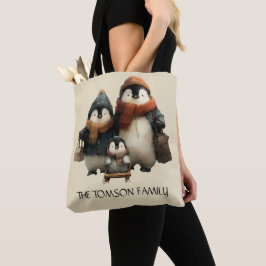 Bolso De Tela Winter Penguin Family Personalized Design