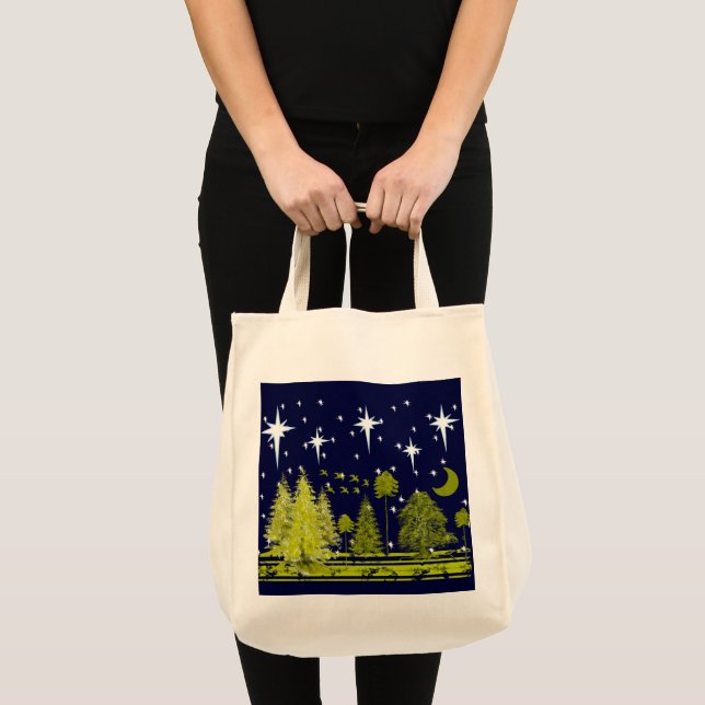 Bolso De Tela Winter Pines Bag-Stars y Green Moon (Anverso (producto))