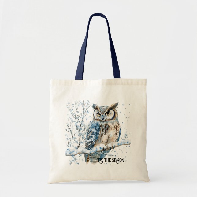 Bolso De Tela Winter Snowflakes Blue Owl Christmas Snow (Frente)