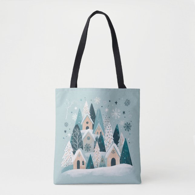 Bolso De Tela Winter Snowy Village (Anverso)
