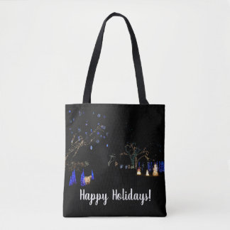 Bolso De Tela Winter Wonderland ilumina vacaciones azules y blan