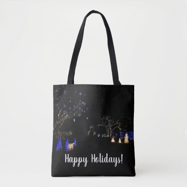Bolso De Tela Winter Wonderland ilumina vacaciones azules y blan (Anverso)