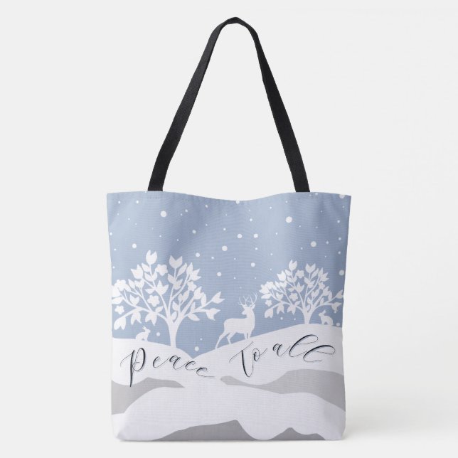 Bolso De Tela Winter Wonderland Peace To All Tote (Reverso)