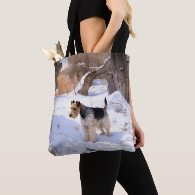 Bolso De Tela Wire Fox Terrier Deja que nieve Navidad  (Detalle)