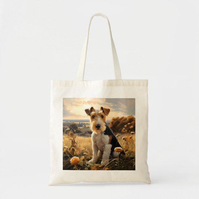 Bolso De Tela Wire Hair Fox Terrier En El Campo Otoño (Frente)