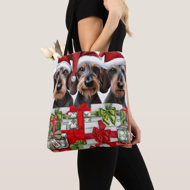 Bolso De Tela Wirehair Dachshund Navidades Tote Bag (Detalle)