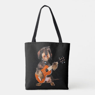 Bolso De Tela Wirehair Dachshund Tocando Guitarra Acústica