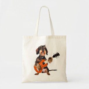 Bolso De Tela Wirehair Dachshund Tocando Guitarra Acústica