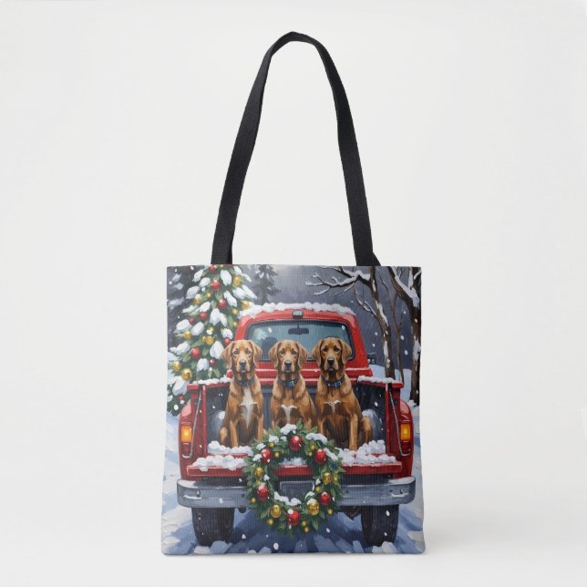 Bolso De Tela Wirehaired Pointing Griffon Christmas Red Truck (Anverso)