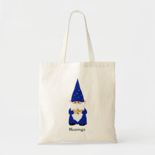 Bolso De Tela Wise Gnome vestido de azul con lámpara