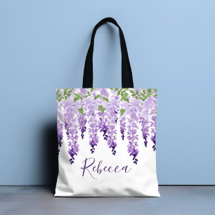 Bolso De Tela Wisteria de color de agua Nombre personalizado
