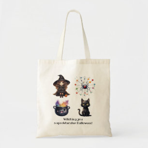 Bolso De Tela Witch Black Cat Cauldron Witchcraft Halloween Name