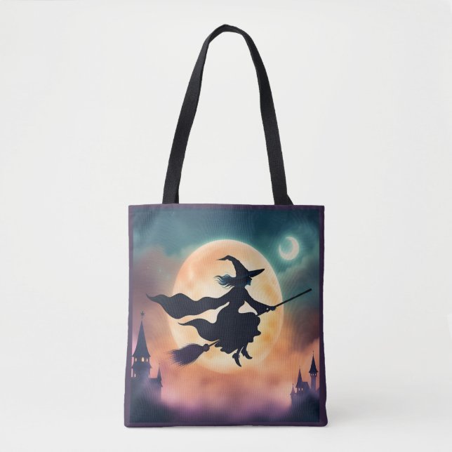 Bolso De Tela Witch on a Broom Halloween  (Anverso)
