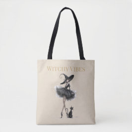 Bolso De Tela Witchy Vibes Light Edition – Gothic Witch & Cat
