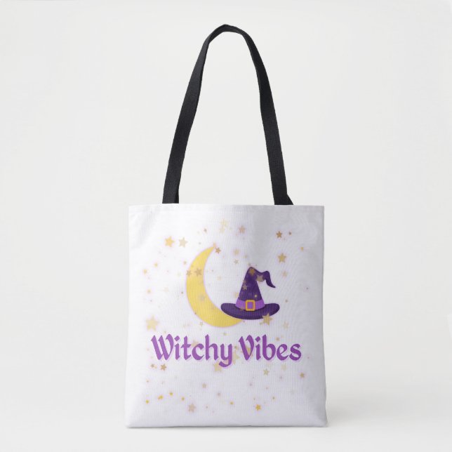 Bolso De Tela Witchy Vibes Moon y Gorra (Anverso)