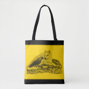 Bolso De Tela Wolf and Raven - Diseño negro y amarillo
