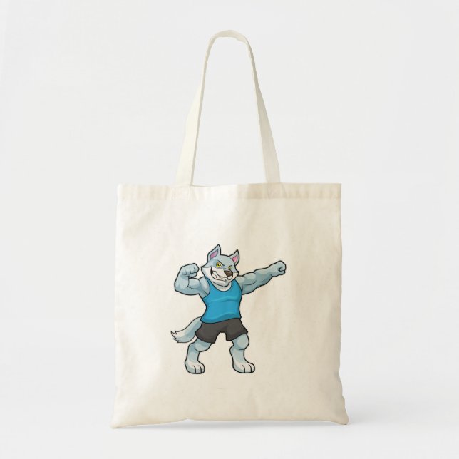 Bolso De Tela Wolf como culturista con grandes brazos altos (Frente)
