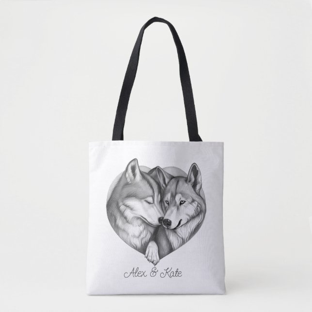 Bolso De Tela Wolf Couple (Anverso)