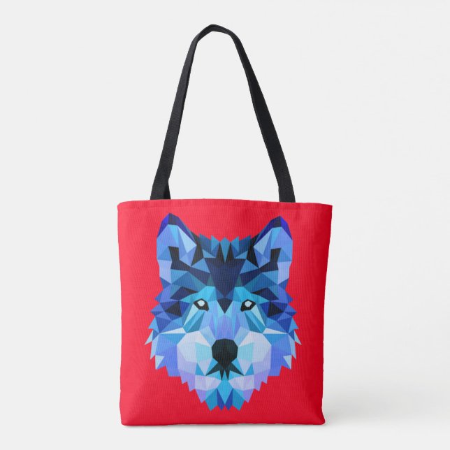 Bolso De Tela Wolf Head Blue Low Poly Art (Reverso)