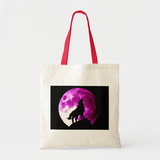 Bolso De Tela Wolf Howling en la Luna (Frente)
