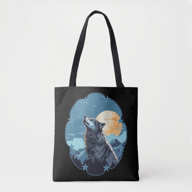Bolso De Tela Wolf Moon Stars (Anverso)