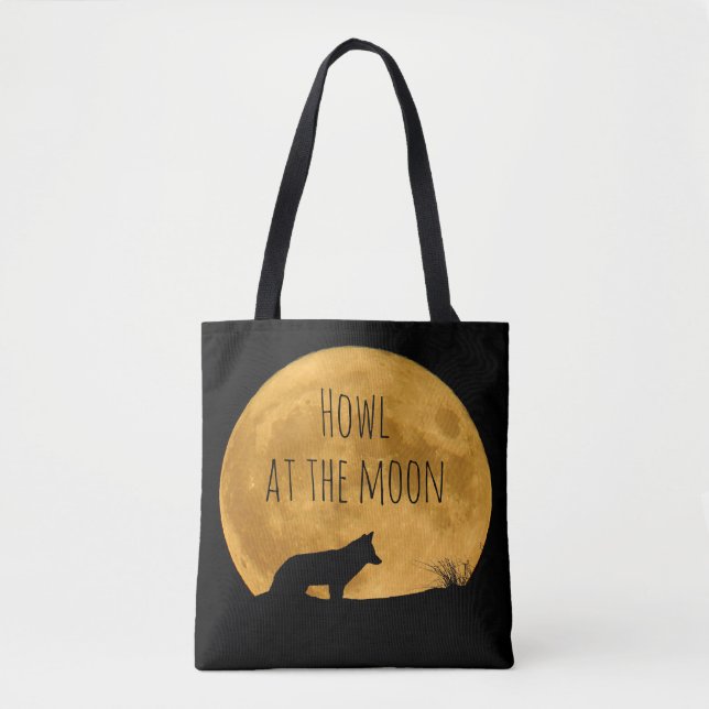 Bolso De Tela Wolf Silhouetted in Bright Moon  (Anverso)