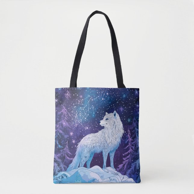 Bolso De Tela Wolf unter magischem Sternenhimmel (Anverso)