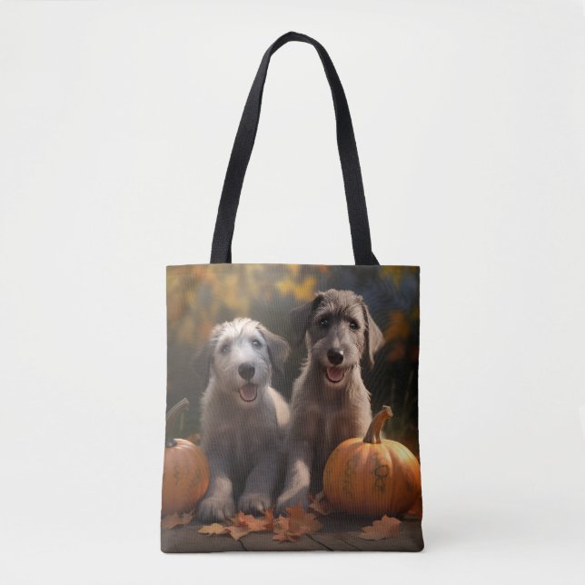 Bolso De Tela Wolfhound Puppy Calabaza deslumbrante de otoño (Anverso)