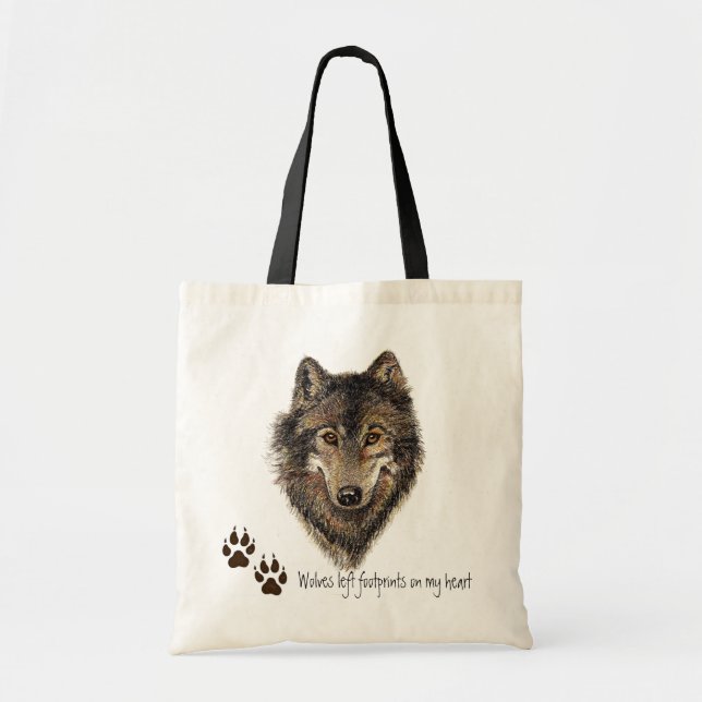 Bolso De Tela Wolves dejó huellas en mi corazón, Wolf Quote (Frente)