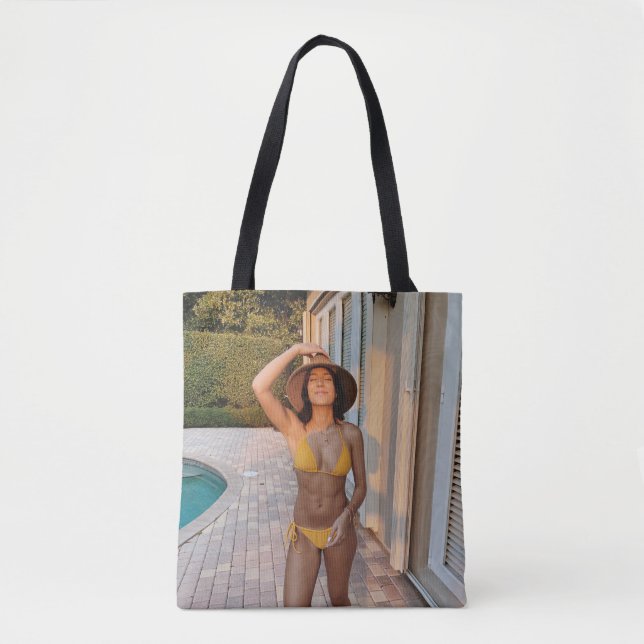 Bolso De Tela Woman in yellow bikini standing on brown brick flo (Anverso)