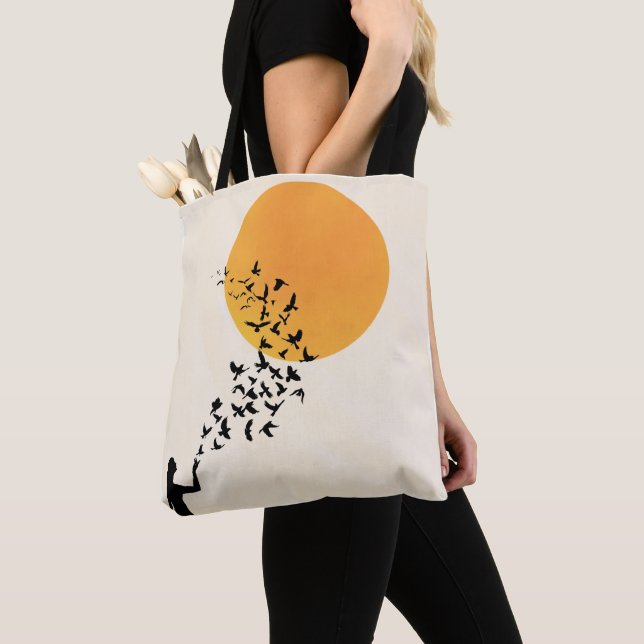 Bolso De Tela Women, Sun & Flying Birds Silhouette Minimalist (Detalle)