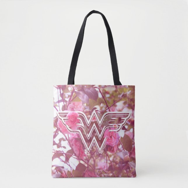 Bolso De Tela Wonder Woman Pink Camellia Flowers Logo (Anverso)