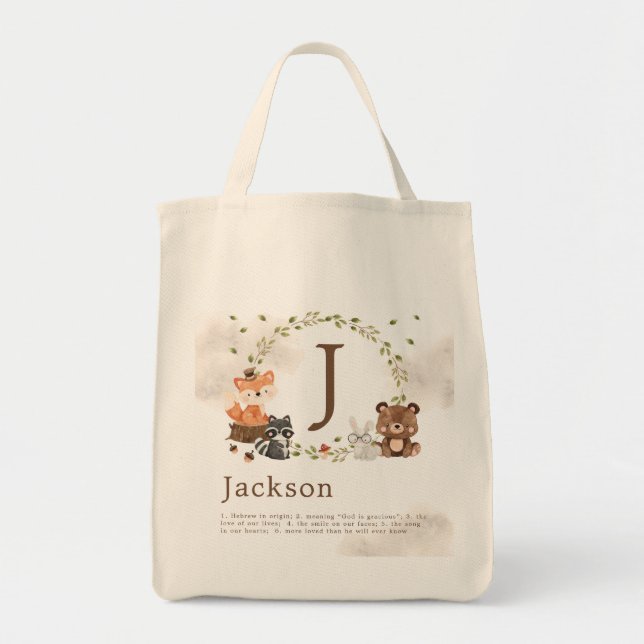 Bolso De Tela Woodland Animals Custom Monogram (Frente)