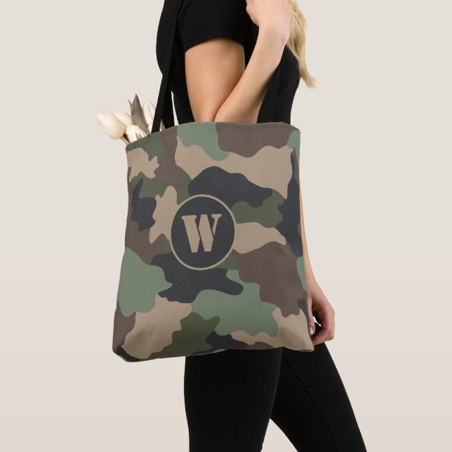 Bolso De Tela Woodland Camo Khaki Tan Black Monograma (Detalle)