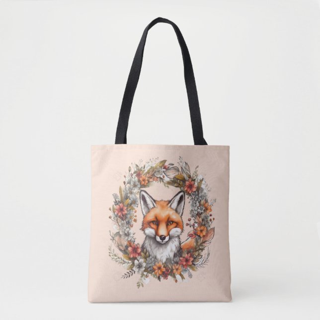 Bolso De Tela Woodland Fox Shoulder Bag Tote Peach Naranja (Anverso)