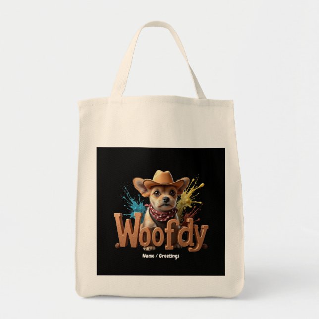 Bolso De Tela Woofdy Funny Western Cowboy Dog en Texas (Frente)