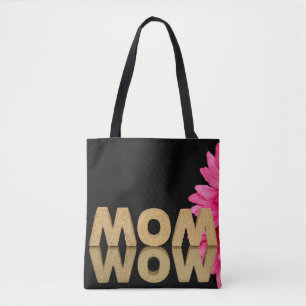 Bolso De Tela word Mom y Wow con daisy