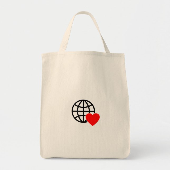 Bolso De Tela World Love Globe Icon | Heart Earth Summer Design (Frente)