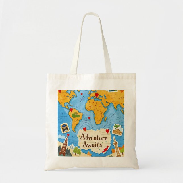 Bolso De Tela World Map Heart Pins Adventure (Frente)