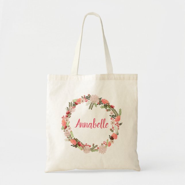 Bolso De Tela Wreath, Boda de verano con flores de paz (Frente)