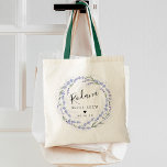 Bolso De Tela Wreath Bried Crew<br><div class="desc">El tote es un regalo elegante y dulce para la fiesta nupcial en su día especial y cuenta con una elegante cuña de flores de lavanda con vegetación. Personalice con la fecha de boda y el nombre del destinatario.</div>