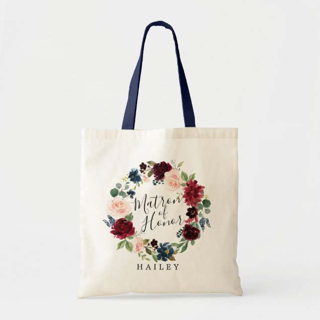 Bolso De Tela Wreath de Borgoña | Matrón de honor (Frente)